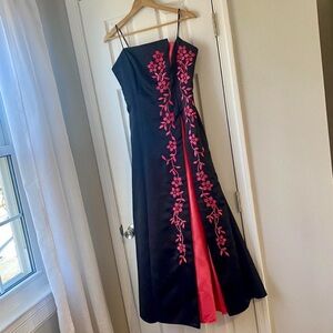 MORGAN & CO. vintage black & pink prom dress w/ floral embellishments
